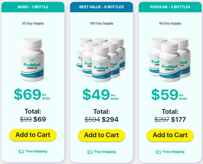 ProMind Complex pricing for one bottle with free shipping